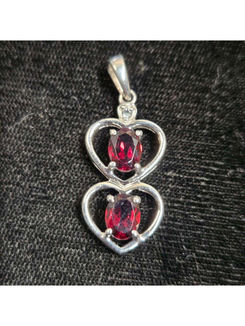 Sterling Double Heart with Ruby Colored Stones